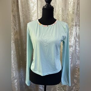Roxy Aqua Long Sleeve Tee with Patterned Collar /C140